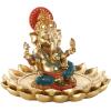 image:imageDeco 79 Resin Ganesh Decorative Sculpture Musician Home Decor Statue with Green Yellow and Teal Accents Accent Figurine 9 x 6 x 11 GoldGold