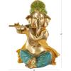 image:imageDeco 79 Resin Ganesh Decorative Sculpture Musician Home Decor Statue with Green Yellow and Teal Accents Accent Figurine 9 x 6 x 11 GoldGold