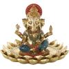 image:imageDeco 79 Resin Ganesh Decorative Sculpture Musician Home Decor Statue with Green Yellow and Teal Accents Accent Figurine 9 x 6 x 11 GoldGold