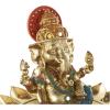 image:imageDeco 79 Resin Ganesh Decorative Sculpture Musician Home Decor Statue with Green Yellow and Teal Accents Accent Figurine 9 x 6 x 11 GoldGold