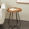image:imageDeco 79 Wood Side End Accent Table Beaded End Table with Rounded Gray Metal Base and Rattan Accent Side Table 17 x 17 x 21 Brown