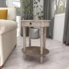 image:imageDeco 79 Wood Side End Accent Table Whitewashed Oval 1 Drawer and 1 Shelf End Table with Turned Legs Side Table 20 x 15 x 27 Light Brown