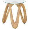 image:imageDeco 79 Polystone Abstract Side End Accent Table Wood Inspired Wavy End Table with Glass Tabletop Side Table 22 x 21 x 22 Light Brown