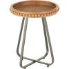 image:imageDeco 79 Wood Side End Accent Table Beaded End Table with Rounded Gray Metal Base and Rattan Accent Side Table 17 x 17 x 21 Brown