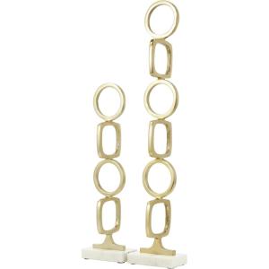 image:imageDeco 79 Aluminum Metal Abstract Decorative Sculpture Stacked Geometric Rings Home Decor Statues with White Marble Bases Set of 2 Accent Figurines 28 19H GoldGold