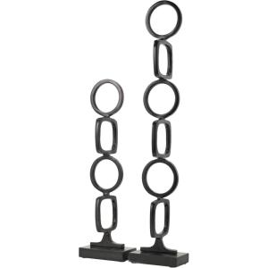 image:imageDeco 79 Aluminum Metal Abstract Decorative Sculpture Stacked Geometric Rings Home Decor Statues with White Marble Bases Set of 2 Accent Figurines 28 19H GoldBlack