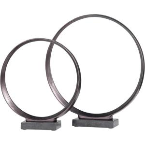 image:imageDeco 79 Aluminum Metal Geometric Decorative Sculpture Home Decor Statues with Marble Base Set of 2 Accent Figurines 17 14H Dark Gray