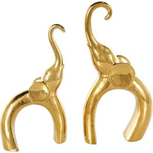 image:imageDeco 79 Ceramic Elephant Decorative Sculpture Home Decor Statue Accent Figurine 11 x 2 x 14 SilverGold