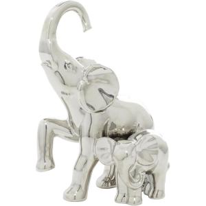 image:imageDeco 79 Ceramic Elephant Decorative Sculpture Home Decor Statue Accent Figurine 11 x 2 x 14 SilverSilver