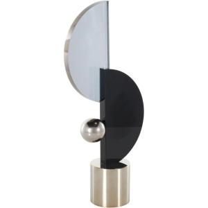 image:imageDeco 79 Glass Abstract Decorative Sculpture Ring Home Decor Statue with Clear Orbs and Black Square Base Accent Figurine 7 x 3 x 10 ClearBlack