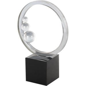image:imageDeco 79 Glass Abstract Decorative Sculpture Ring Home Decor Statue with Clear Orbs and Black Square Base Accent Figurine 7 x 3 x 10 ClearClear