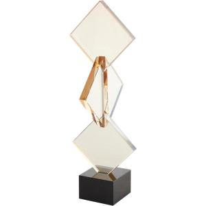 image:imageDeco 79 Glass Abstract Decorative Sculpture Ring Home Decor Statue with Clear Orbs and Black Square Base Accent Figurine 7 x 3 x 10 ClearOrange