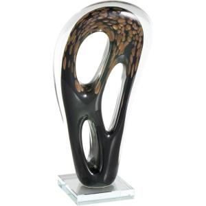 image:imageDeco 79 Glass Abstract Decorative Sculpture Wave Home Decor Statue with Clear Base Accent Figurine 20 x 4 x 6 Multi ColoredBlack