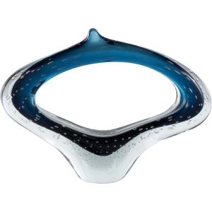 image:imageDeco 79 Glass Abstract Decorative Sculpture Wave Home Decor Statue with Clear Base Accent Figurine 20 x 4 x 6 Multi ColoredDark Blue