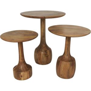 image:imageDeco 79 Mango Wood Handmade Side End Accent Table End Table with Elevated Bases Set of 3 Side Table 24 20 18 H Brown