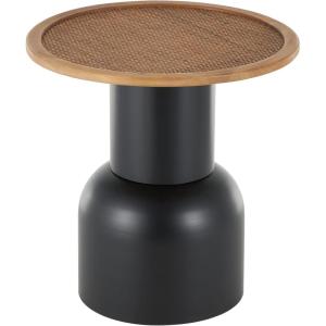 image:imageDeco 79 Metal Handmade Side End Accent Table Pedestal End Table with Brown Rattan Tabletop Side Table 19 x 19 x 20 Black
