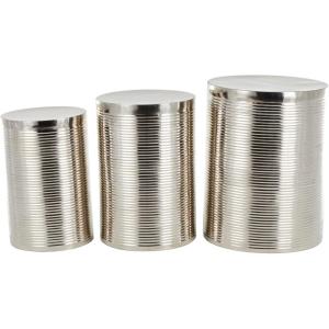 image:imageDeco 79 Metal Side End Accent Table Ribbed Drum End Table Set of 3 Side Table 24 22 20 H Silver
