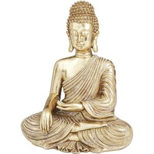 image:imageDeco 79 Polystone Buddha Decorative Sculpture Meditating Home Decor Statue with Engraved Carvings and Relief Detailing Accent Figurine 6 x 4 x 8 Gold