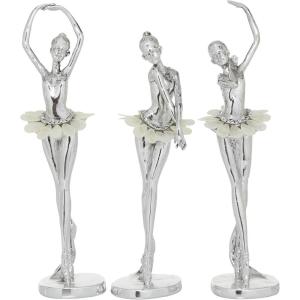 image:imageDeco 79 Polystone Dancer Decorative Sculpture Home Decor Statues set of 3 Accent Figurines 6 x 4 x 12 TealSilver