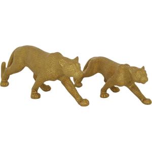 image:imageDeco 79 Polystone Leopard Decorative Sculpture Home Decor Statues Set of 2 Accent Figurines 18 14W BlackGold