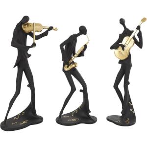 image:imageDeco 79 Polystone Musician Decorative Sculpture Abstract Home Decor Statues with Gold Instruments and Music Notes Set of 3 Accent Figurines 15 13 15H Black15  13  15H