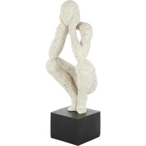 image:imageDeco 79 Polystone People Decorative Sculpture Thinking Home Decor Statue with Shimmer Accent Figurine 12 x 10 x 14 WhiteCream