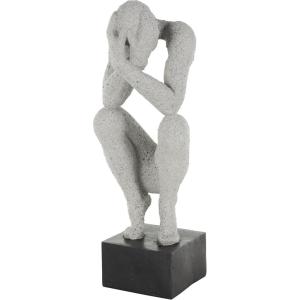 image:imageDeco 79 Polystone People Decorative Sculpture Thinking Home Decor Statue with Shimmer Accent Figurine 12 x 10 x 14 WhiteGray