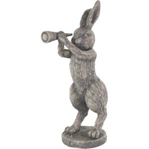 image:imageDeco 79 Polystone Rabbit Textured Sculpture with Leaf Covered Round Base 8 x 8 x 20 Gray8 x 12 x 22