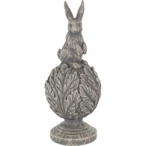 image:imageDeco 79 Polystone Rabbit Textured Sculpture with Leaf Covered Round Base 8 x 8 x 20 Gray8 x 8 x 20