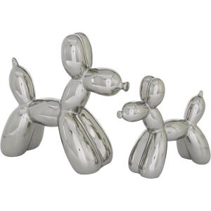 image:imageDeco 79 Porcelain Ceramic Dog Decorative Sculpture Balloon Home Decor Statues Set of 2 Accent Figurines 9 7H SilverSilver
