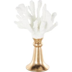 image:imageDeco 79 Resin Coral Decorative Sculpture Textured Home Decor Statue with Round Copper Base Accent Figurine 8 x 6 x 13 White