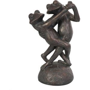 image:imageDeco 79 Resin Frog Decorative Sculpture Patina Dancing Home Decor Statue with Rock Base Accent Figurine 9 x 7 x 17 Bronze