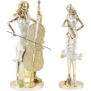 image:imageDeco 79 Resin Musician Decorative Sculpture Home Decor Statues with Accordion and Saxophone Set of 2 Accent Figurines 4 W 14 H Gold5W  13H