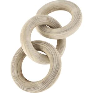 image:imageDeco 79 Wood Chain Decorative Sculpture 5 Link Home Decor Statue with Natural Wood Grain Accent Figurine 25 x 7 x 3 WhiteBeige