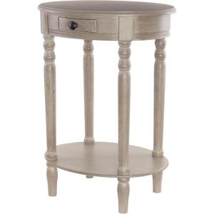 image:imageDeco 79 Wood Side End Accent Table Whitewashed Oval 1 Drawer and 1 Shelf End Table with Turned Legs Side Table 20 x 15 x 27 Light Brown
