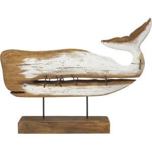 image:imageDeco 79 Wood Whale Decorative Sculpture Distressed Home Decor Statues Set of 2 Accent Figurines 13 11W CreamBrown