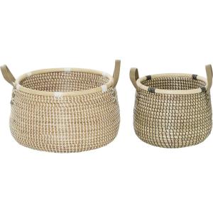 image:imageDeco 79 Banana Leaf Handmade Decorative and Functional Storage Basket Basket Organizer with Handles Set of 2 Basket for Storage 13 18W Brown