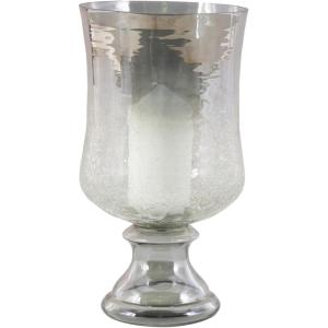 image:imageDeco 79 Glass Handmade Turned Style Pillar Hurricane Lamp with Smoked Glass Finish 7 x 7 x 14 BlackBlack