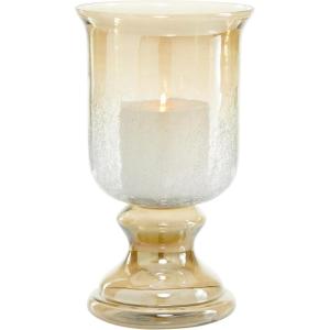 image:imageDeco 79 Glass Handmade Turned Style Pillar Hurricane Lamp with Smoked Glass Finish 7 x 7 x 14 BlackBrown