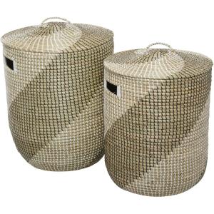 image:imageDeco 79 Seagrass Handmade Two Toned Storage Basket with Matching Lids Set of 2 24 22H Brown