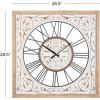 image:imageDeco 79 Wood Floral Decorative Wall Clock for Home with White Cutout Board Hanging Clock 32 x 2 x 32 BrownWhite  Brown