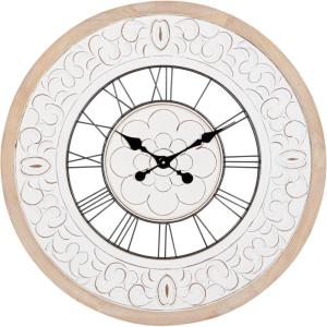 image:imageDeco 79 Wood Floral Decorative Wall Clock for Home with White Cutout Board Hanging Clock 32 x 2 x 32 BrownWhite