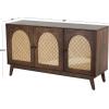 image:imageDeco 79 Mango Wood Handmade Room Cabinet 2 Shelf and 3 Door Storage Cabinet with Rattan Front and Black Knobs Accent Cabinet 53 x 17 x 30 Brown