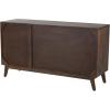 image:imageDeco 79 Mango Wood Handmade Room Cabinet 2 Shelf and 3 Door Storage Cabinet with Rattan Front and Black Knobs Accent Cabinet 53 x 17 x 30 Brown