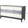 image:imageDeco 79 Mango Wood Media Credenza Sideboard 3 Door and 3 Shelf Storage Cabinet with White Front and Blue Striped Pattern Accent Cabinet 60 x 20 x 35 Black