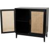 image:imageDeco 79 Wood Room Cabinet 1 Shelf and 2 Door Storage Cabinet with Cane Front Doors and Gold Handles Accent Cabinet 36 x 18 x 36 Black