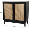 image:imageDeco 79 Wood Room Cabinet 1 Shelf and 2 Door Storage Cabinet with Cane Front Doors and Gold Handles Accent Cabinet 36 x 18 x 36 Black