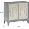 image:imageDeco 79 Wooden Floral Relief 2 Door Cabinet with Cream Front Doors and Cascading Leaf Design 34 x 18 x 34 Gray