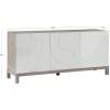image:imageDeco 79 Wooden Geometric Media Credenza Sideboard 3 Door and 1 Interior Drawer Storage Cabinet with Various Carved Shapes and Gray Frame Accent Cabinet 68 x 19 x 32 White