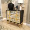 image:imageDeco 79 Wooden Room Cabinet 3 Drawer Storage Cabinet with Mirrored Front Accent Cabinet 32 x 16 x 32 GoldBlack